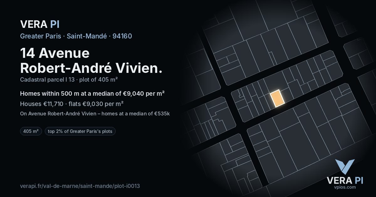 14 Avenue Robert-André Vivien, Saint-Mandé at night – the plot lit, the parcels around coloured by the prices near them