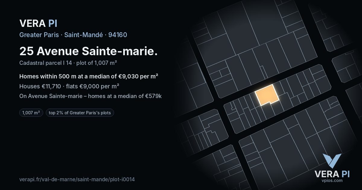 25 Avenue Sainte-marie, Saint-Mandé at night – the plot lit, the parcels around coloured by the prices near them