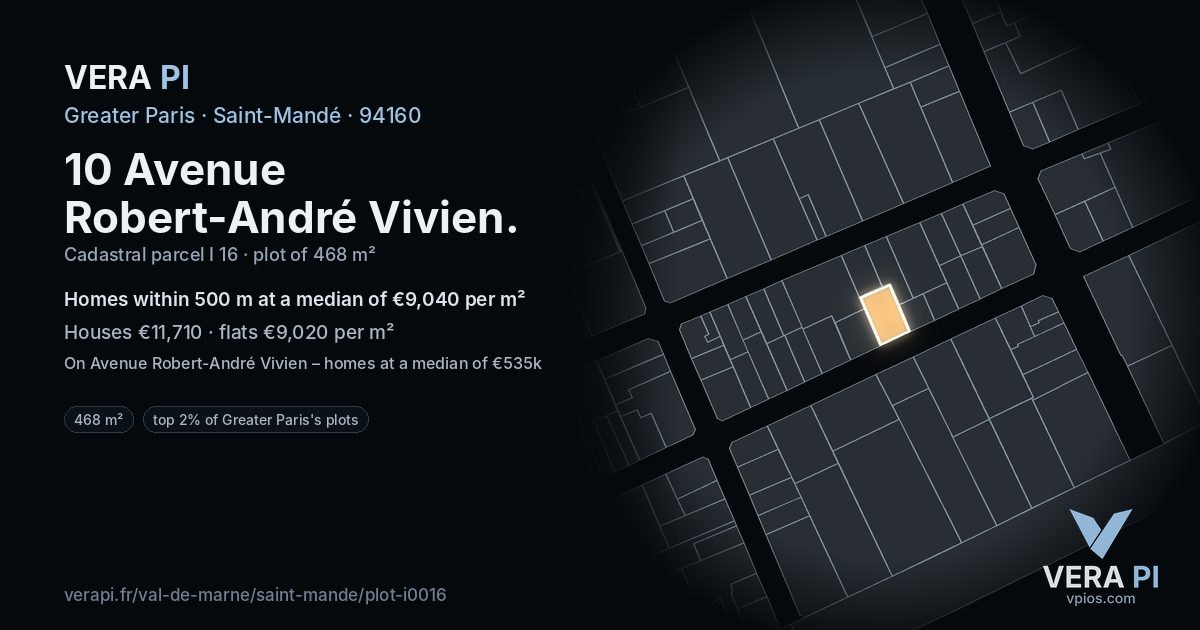 10 Avenue Robert-André Vivien, Saint-Mandé at night – the plot lit, the parcels around coloured by the prices near them