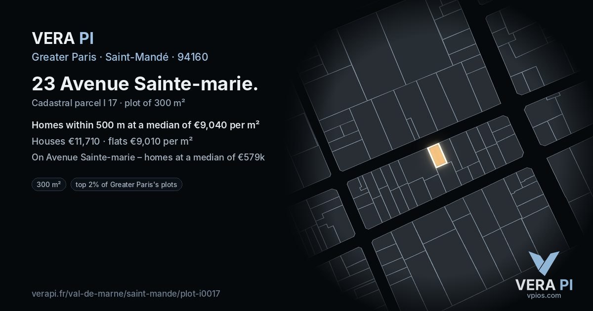 23 Avenue Sainte-marie, Saint-Mandé at night – the plot lit, the parcels around coloured by the prices near them