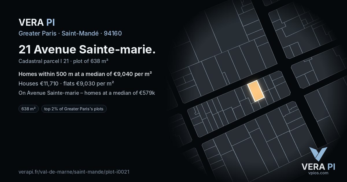 21 Avenue Sainte-marie, Saint-Mandé at night – the plot lit, the parcels around coloured by the prices near them