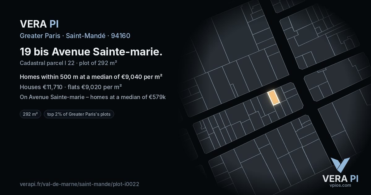 19 bis Avenue Sainte-marie, Saint-Mandé at night – the plot lit, the parcels around coloured by the prices near them