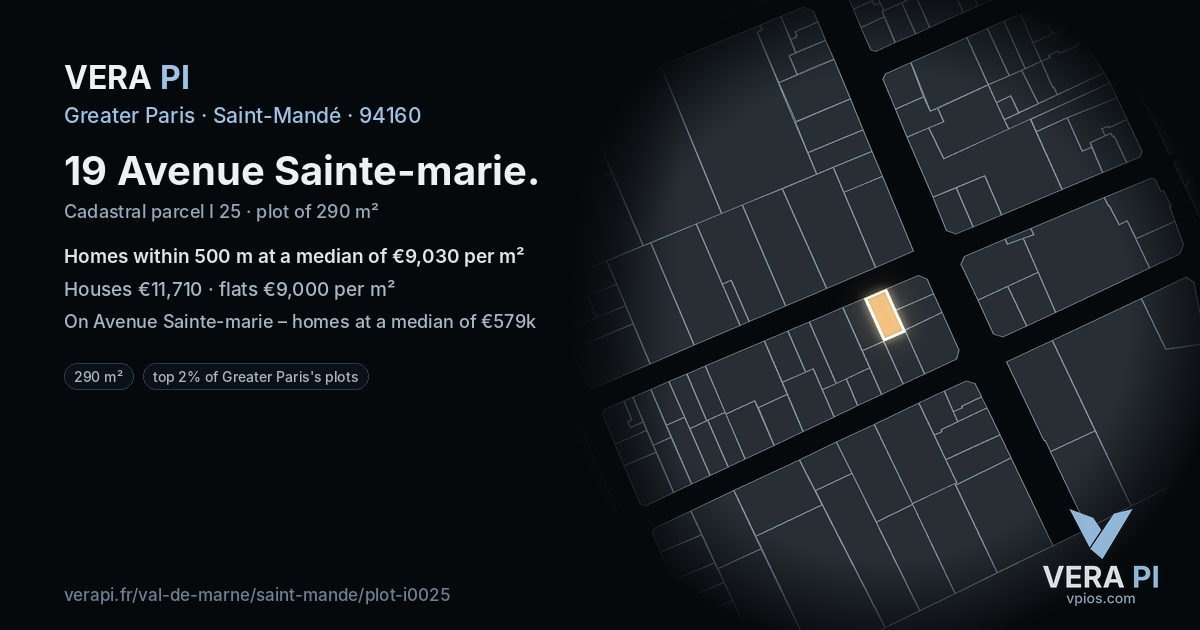 19 Avenue Sainte-marie, Saint-Mandé at night – the plot lit, the parcels around coloured by the prices near them