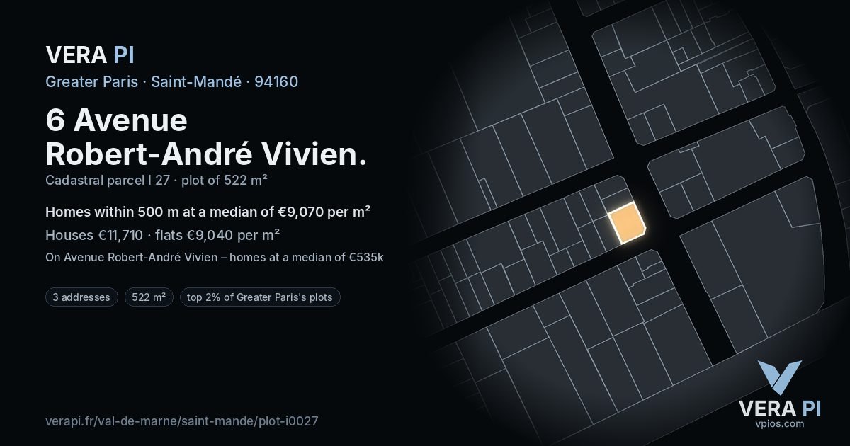 6 Avenue Robert-André Vivien, Saint-Mandé at night – the plot lit, the parcels around coloured by the prices near them