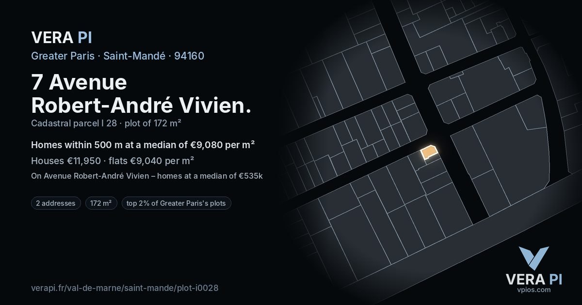 7 Avenue Robert-André Vivien, Saint-Mandé at night – the plot lit, the parcels around coloured by the prices near them