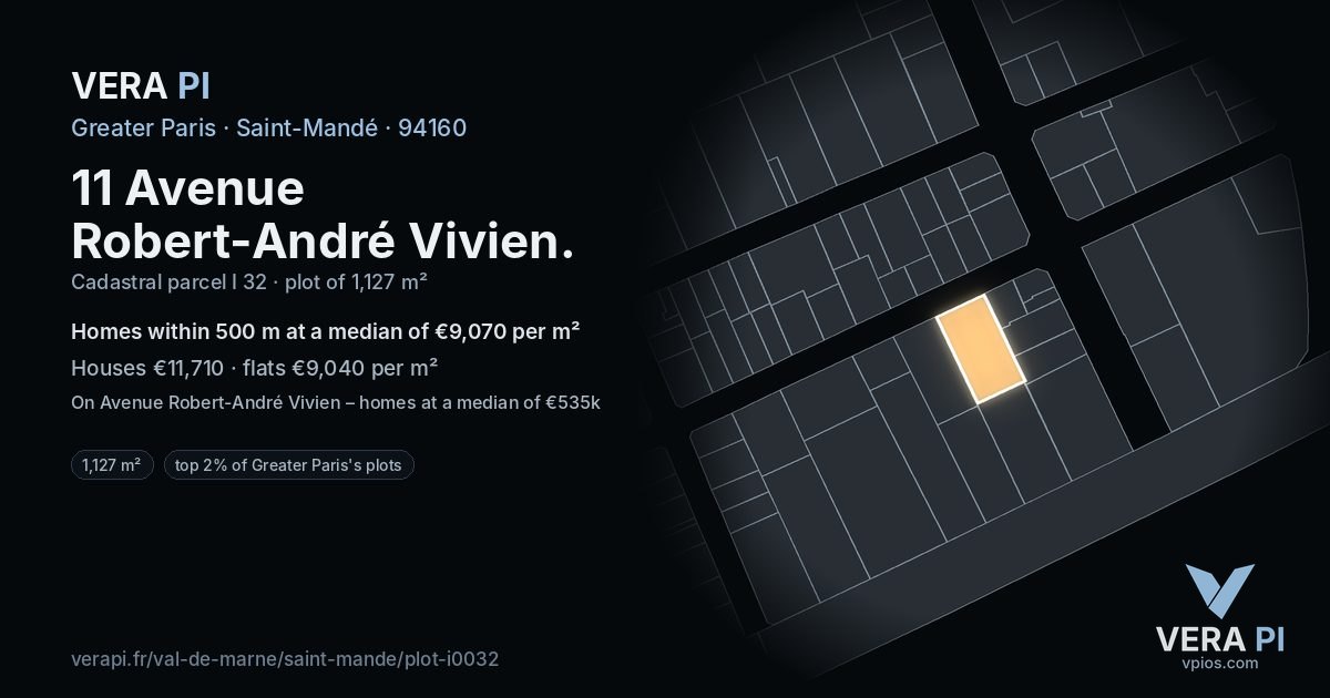 11 Avenue Robert-André Vivien, Saint-Mandé at night – the plot lit, the parcels around coloured by the prices near them