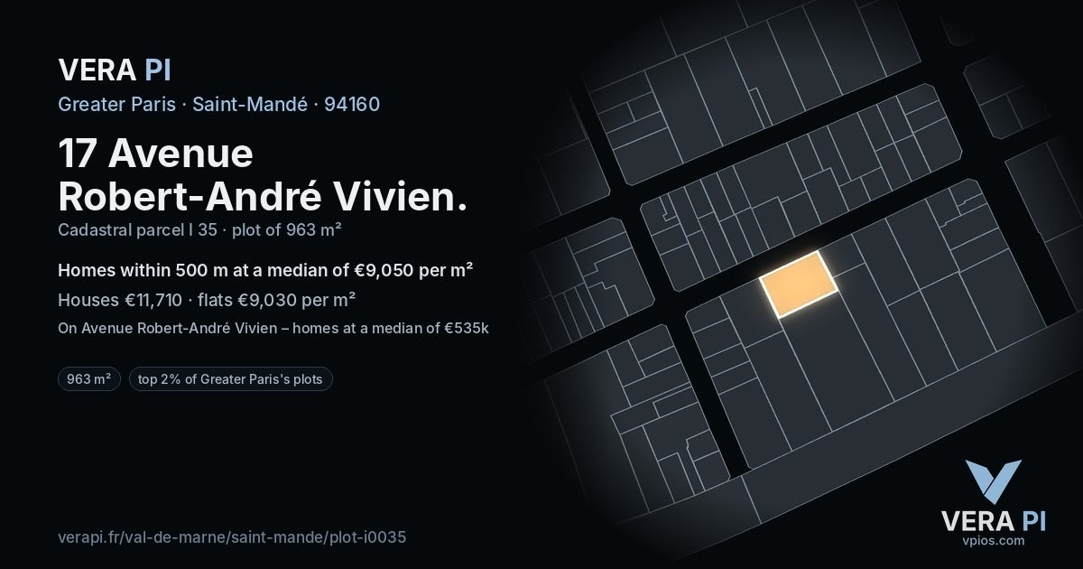 17 Avenue Robert-André Vivien, Saint-Mandé at night – the plot lit, the parcels around coloured by the prices near them