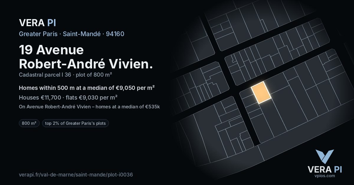 19 Avenue Robert-André Vivien, Saint-Mandé at night – the plot lit, the parcels around coloured by the prices near them