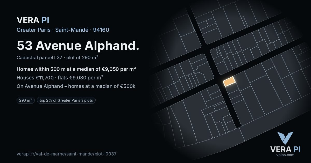 53 Avenue Alphand, Saint-Mandé at night – the plot lit, the parcels around coloured by the prices near them