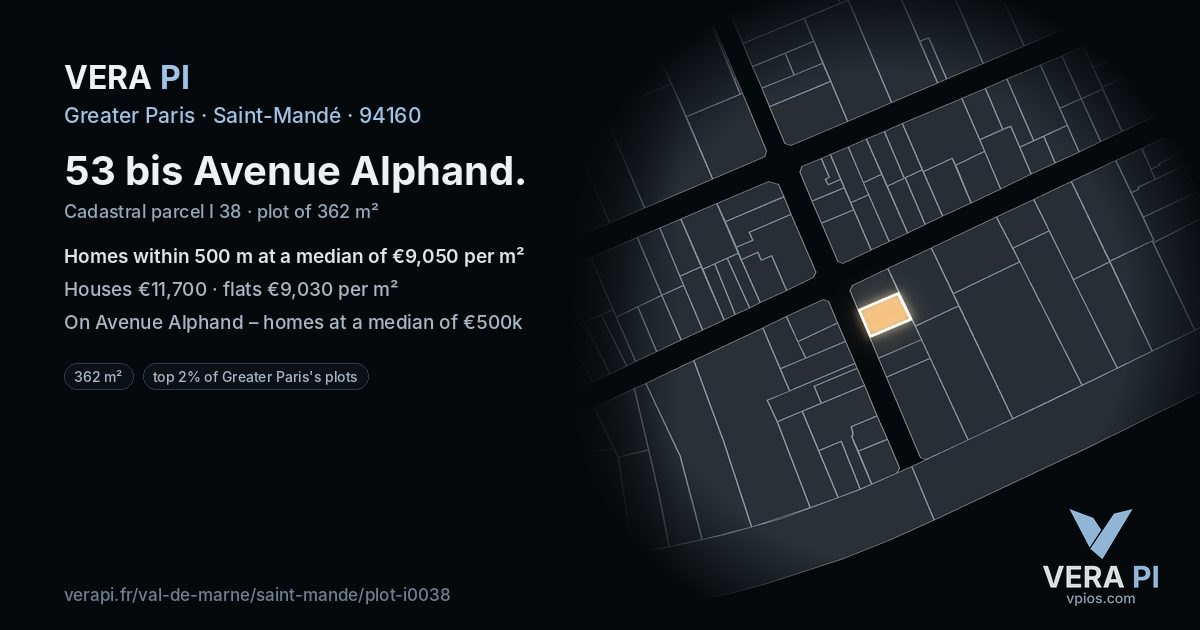 53 bis Avenue Alphand, Saint-Mandé at night – the plot lit, the parcels around coloured by the prices near them