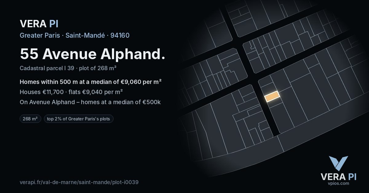 55 Avenue Alphand, Saint-Mandé at night – the plot lit, the parcels around coloured by the prices near them