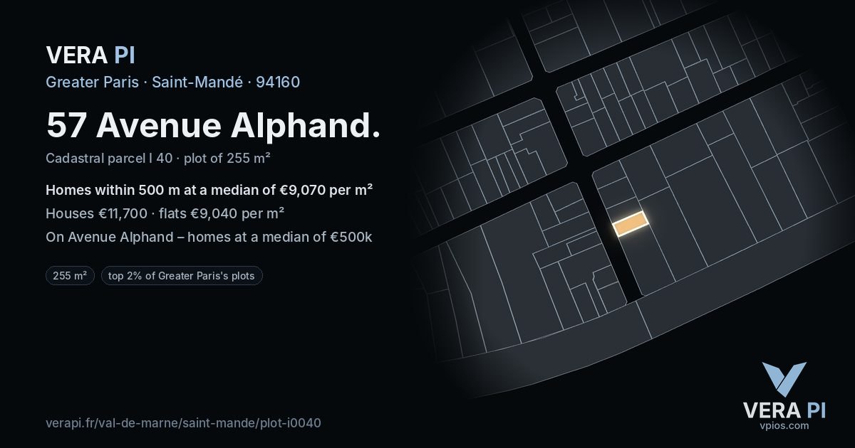 57 Avenue Alphand, Saint-Mandé at night – the plot lit, the parcels around coloured by the prices near them