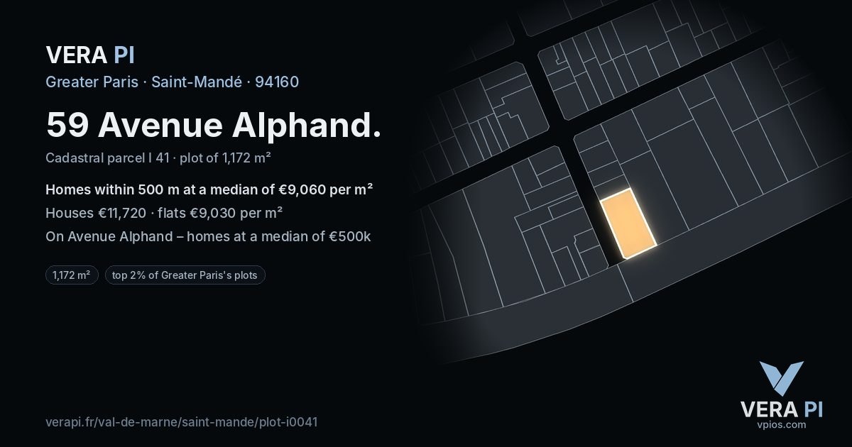 59 Avenue Alphand, Saint-Mandé at night – the plot lit, the parcels around coloured by the prices near them