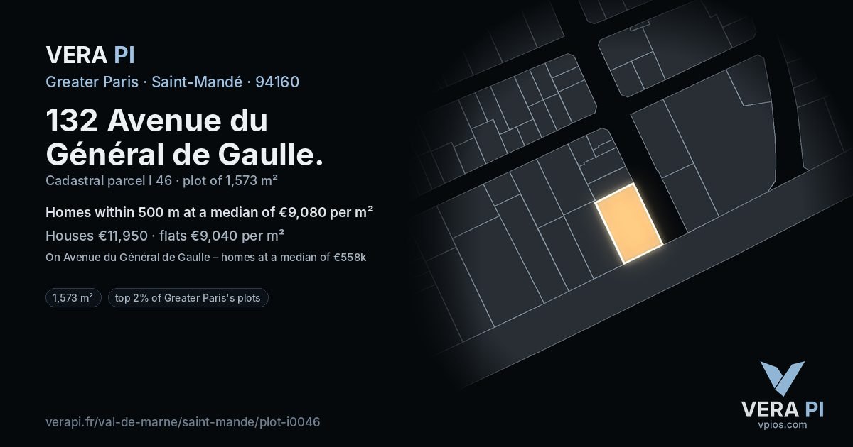 132 Avenue du Général de Gaulle, Saint-Mandé at night – the plot lit, the parcels around coloured by the prices near them