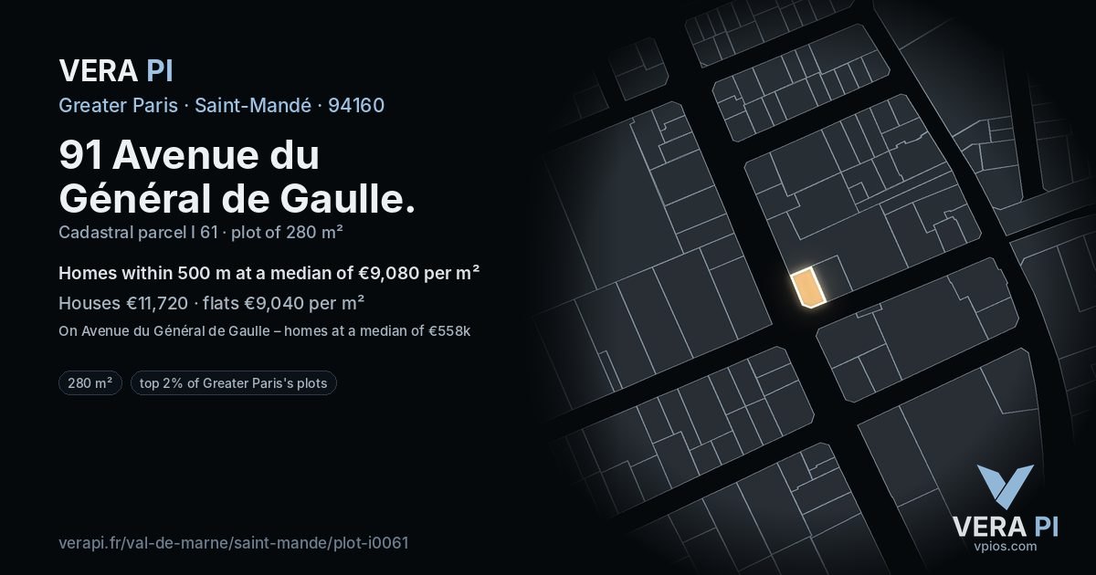 91 Avenue du Général de Gaulle, Saint-Mandé at night – the plot lit, the parcels around coloured by the prices near them