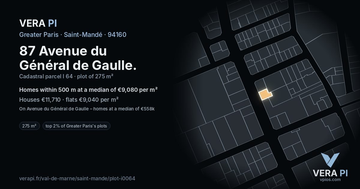 87 Avenue du Général de Gaulle, Saint-Mandé at night – the plot lit, the parcels around coloured by the prices near them