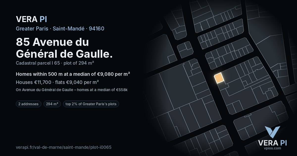85 Avenue du Général de Gaulle, Saint-Mandé at night – the plot lit, the parcels around coloured by the prices near them