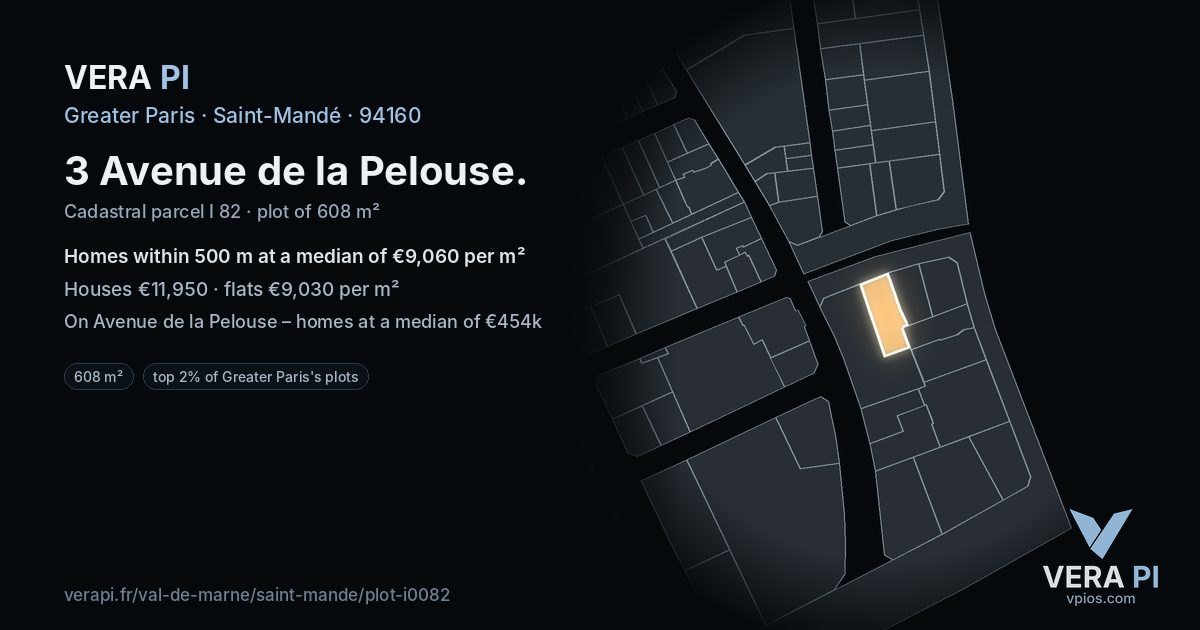 3 Avenue de la Pelouse, Saint-Mandé at night – the plot lit, the parcels around coloured by the prices near them