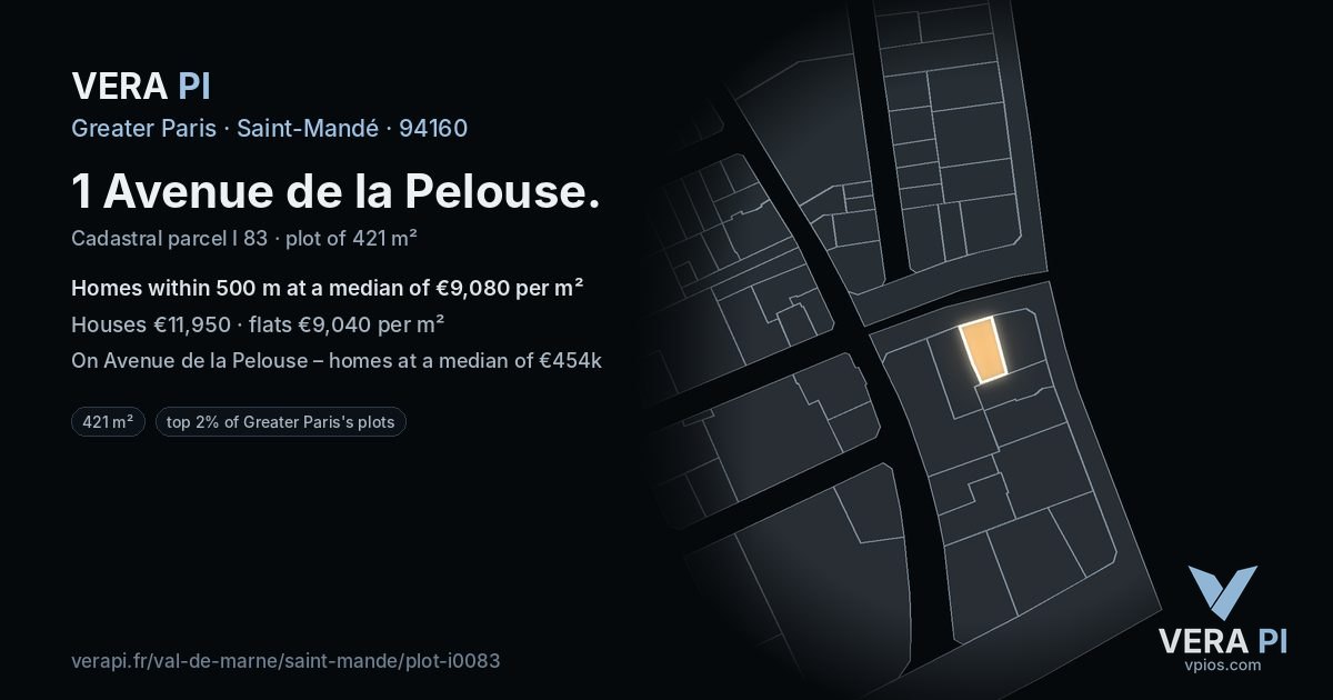 1 Avenue de la Pelouse, Saint-Mandé at night – the plot lit, the parcels around coloured by the prices near them