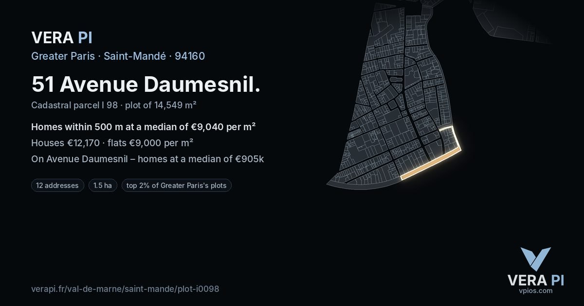 51 Avenue Daumesnil, Saint-Mandé at night – the plot lit, the parcels around coloured by the prices near them