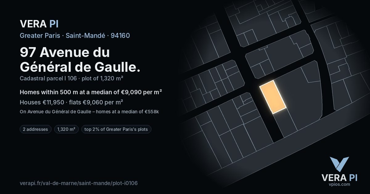 97 Avenue du Général de Gaulle, Saint-Mandé at night – the plot lit, the parcels around coloured by the prices near them
