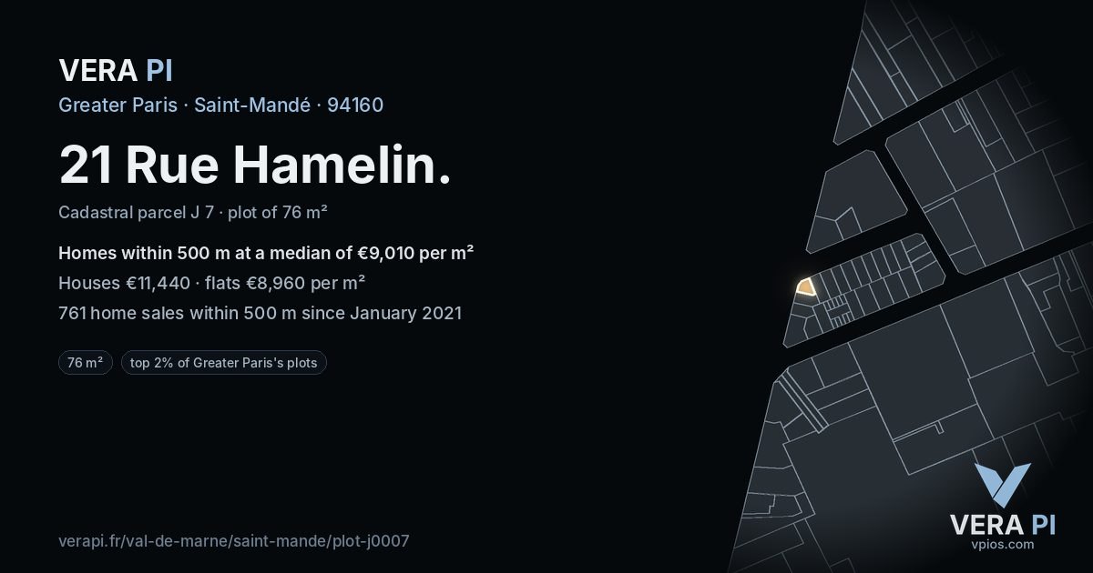21 Rue Hamelin, Saint-Mandé at night – the plot lit, the parcels around coloured by the prices near them