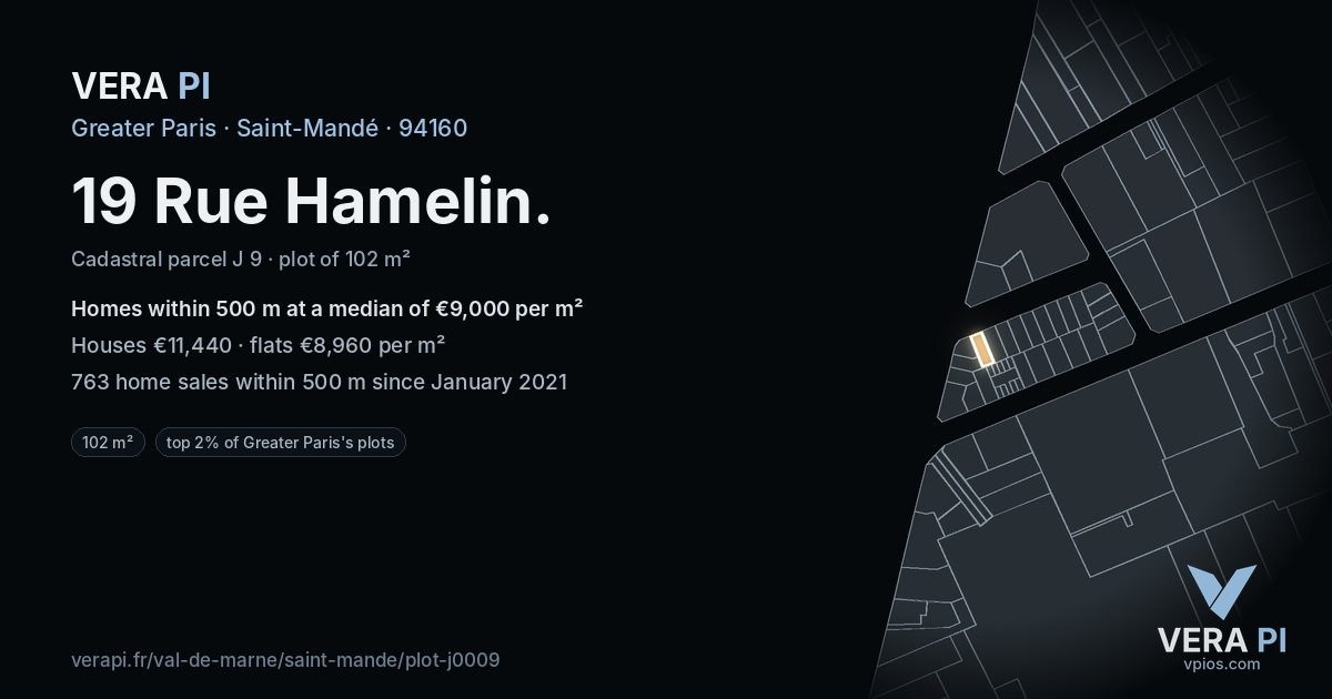 19 Rue Hamelin, Saint-Mandé at night – the plot lit, the parcels around coloured by the prices near them
