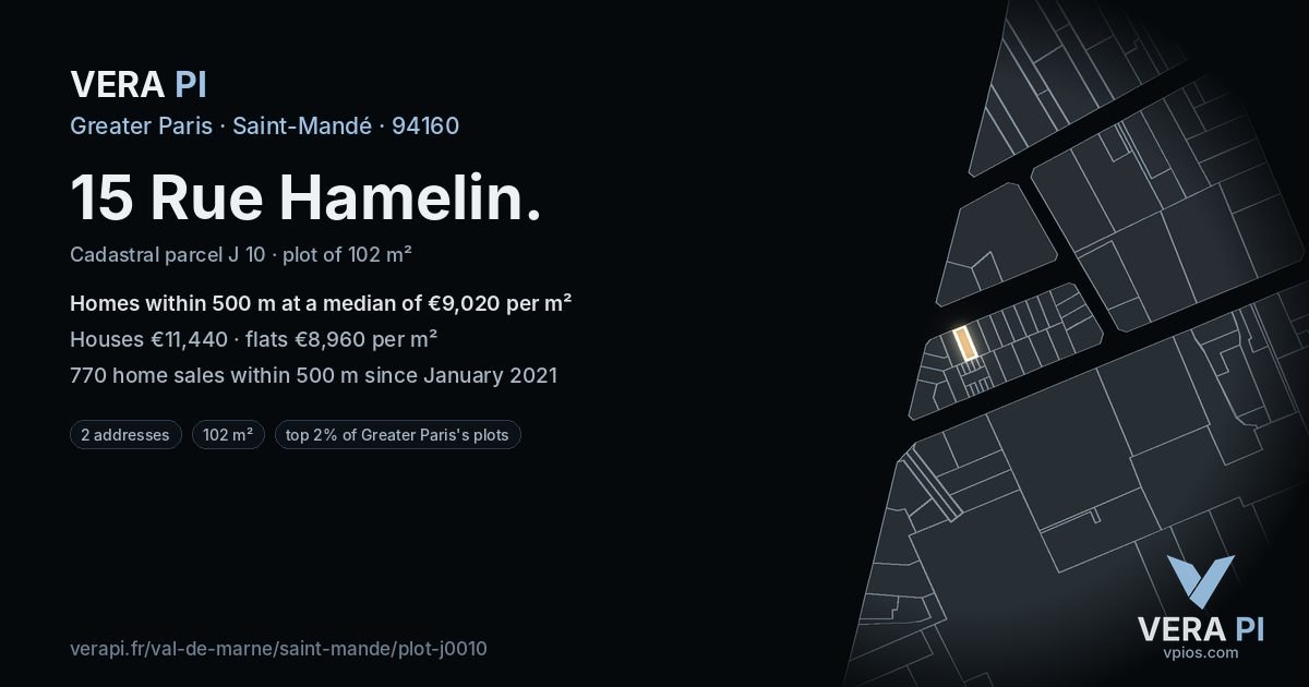 15 Rue Hamelin, Saint-Mandé at night – the plot lit, the parcels around coloured by the prices near them