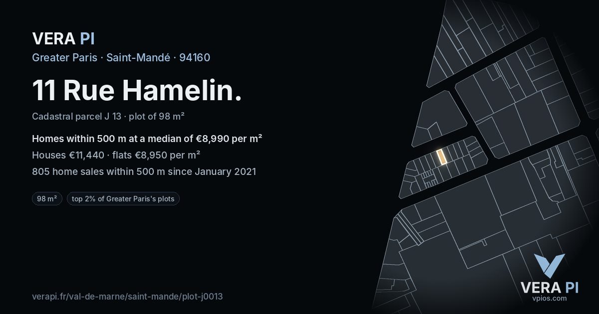 11 Rue Hamelin, Saint-Mandé at night – the plot lit, the parcels around coloured by the prices near them