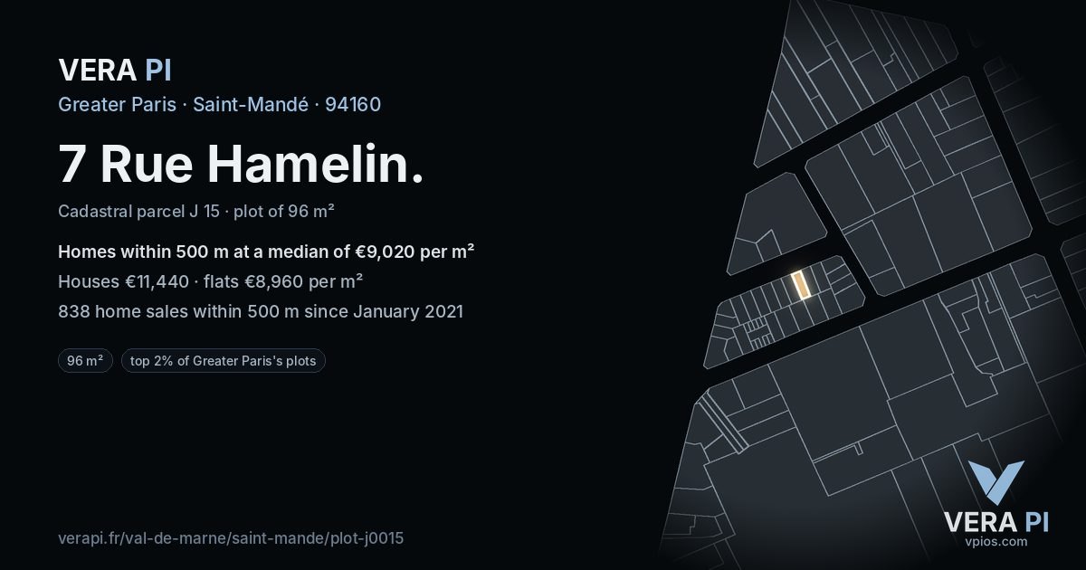 7 Rue Hamelin, Saint-Mandé at night – the plot lit, the parcels around coloured by the prices near them