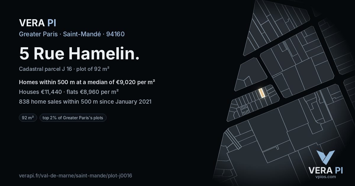 5 Rue Hamelin, Saint-Mandé at night – the plot lit, the parcels around coloured by the prices near them
