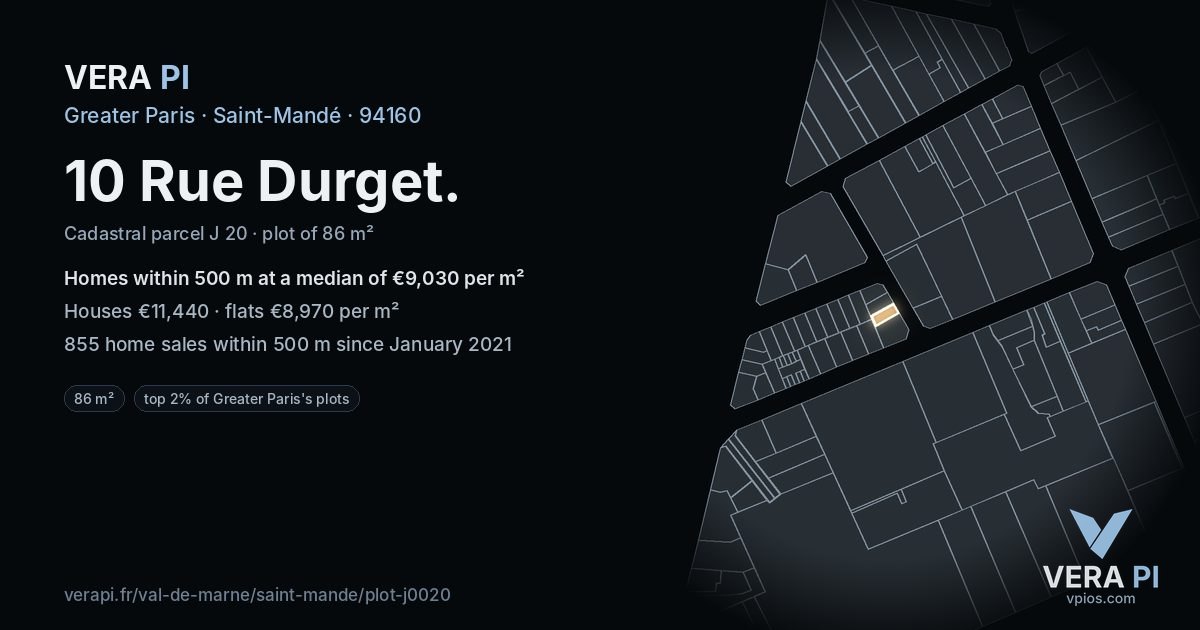 10 Rue Durget, Saint-Mandé at night – the plot lit, the parcels around coloured by the prices near them