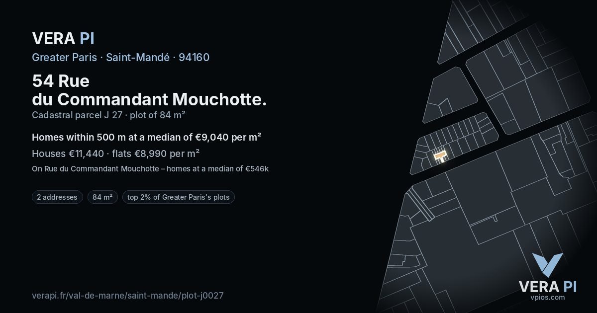 54 Rue du Commandant Mouchotte, Saint-Mandé at night – the plot lit, the parcels around coloured by the prices near them
