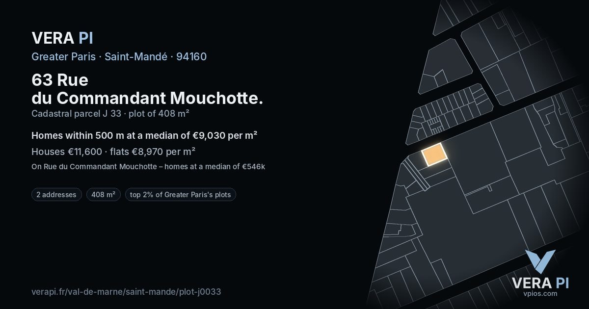 63 Rue du Commandant Mouchotte, Saint-Mandé at night – the plot lit, the parcels around coloured by the prices near them