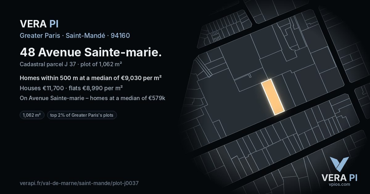 48 Avenue Sainte-marie, Saint-Mandé at night – the plot lit, the parcels around coloured by the prices near them
