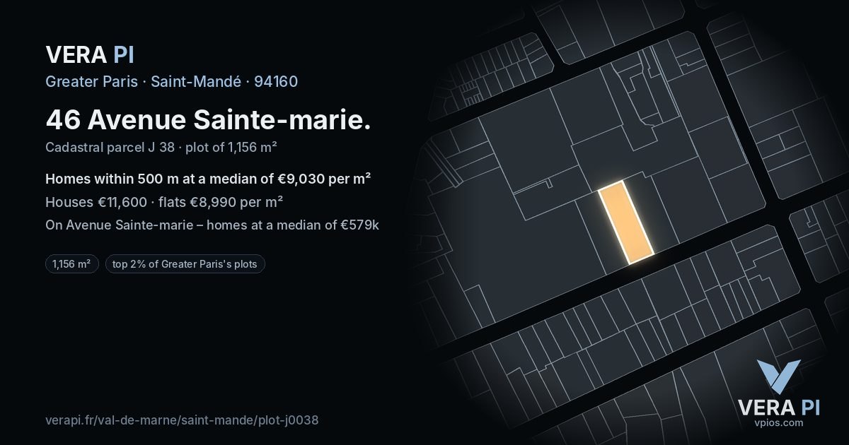 46 Avenue Sainte-marie, Saint-Mandé at night – the plot lit, the parcels around coloured by the prices near them