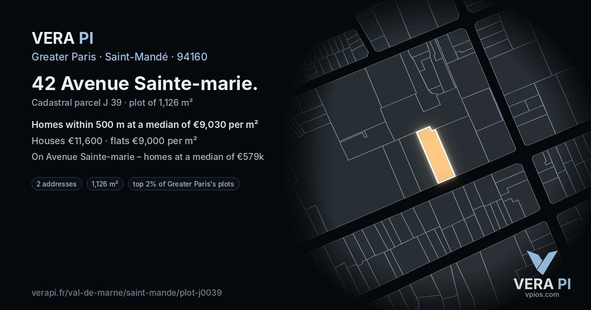 42 Avenue Sainte-marie, Saint-Mandé at night – the plot lit, the parcels around coloured by the prices near them
