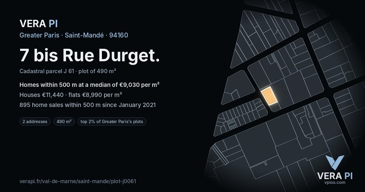 7 bis Rue Durget, Saint-Mandé at night – the plot lit, the parcels around coloured by the prices near them