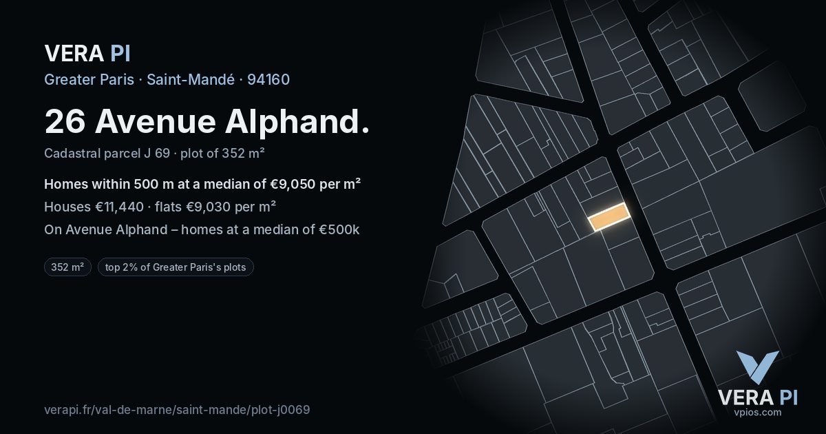 26 Avenue Alphand, Saint-Mandé at night – the plot lit, the parcels around coloured by the prices near them