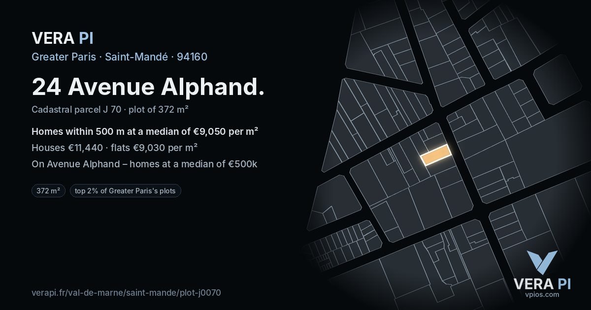 24 Avenue Alphand, Saint-Mandé at night – the plot lit, the parcels around coloured by the prices near them