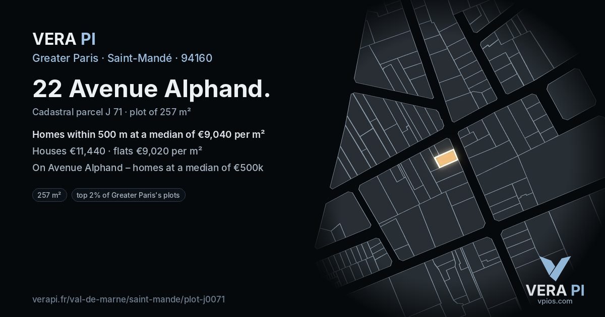 22 Avenue Alphand, Saint-Mandé at night – the plot lit, the parcels around coloured by the prices near them