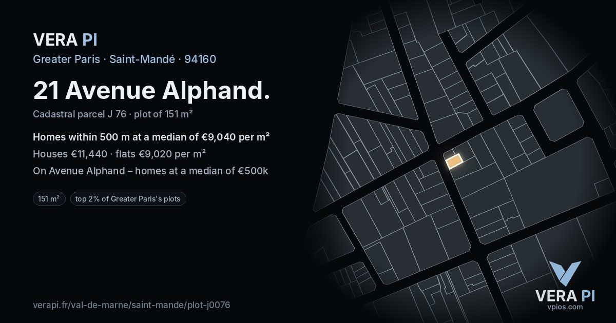 21 Avenue Alphand, Saint-Mandé at night – the plot lit, the parcels around coloured by the prices near them