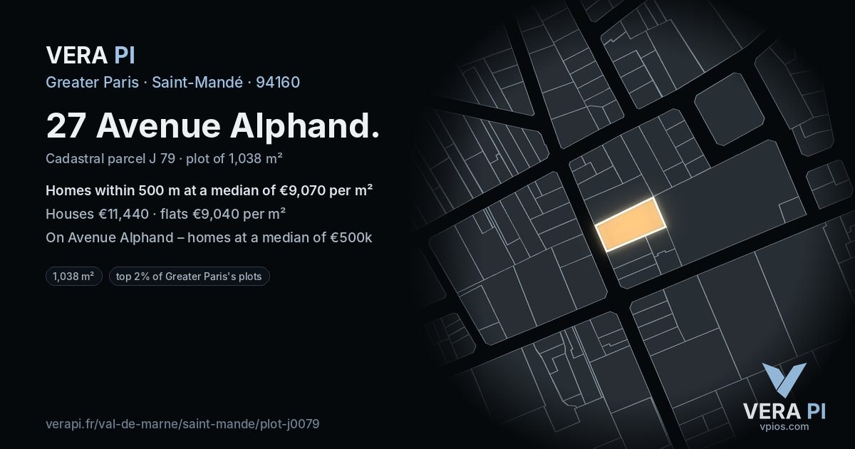 27 Avenue Alphand, Saint-Mandé at night – the plot lit, the parcels around coloured by the prices near them