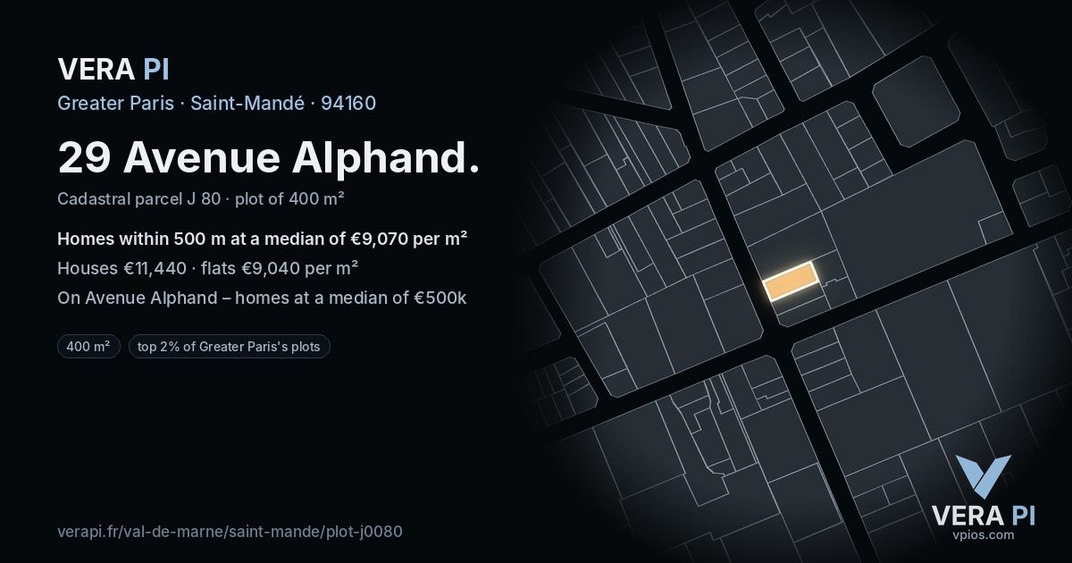 29 Avenue Alphand, Saint-Mandé at night – the plot lit, the parcels around coloured by the prices near them