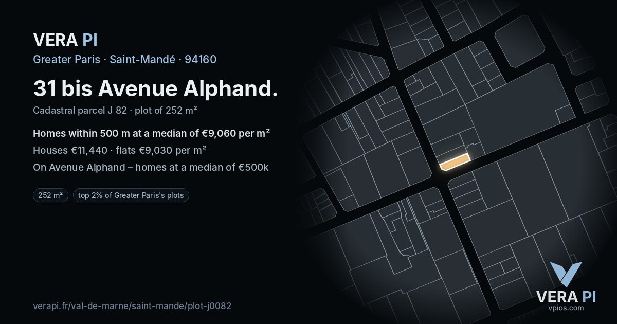 31 bis Avenue Alphand, Saint-Mandé at night – the plot lit, the parcels around coloured by the prices near them