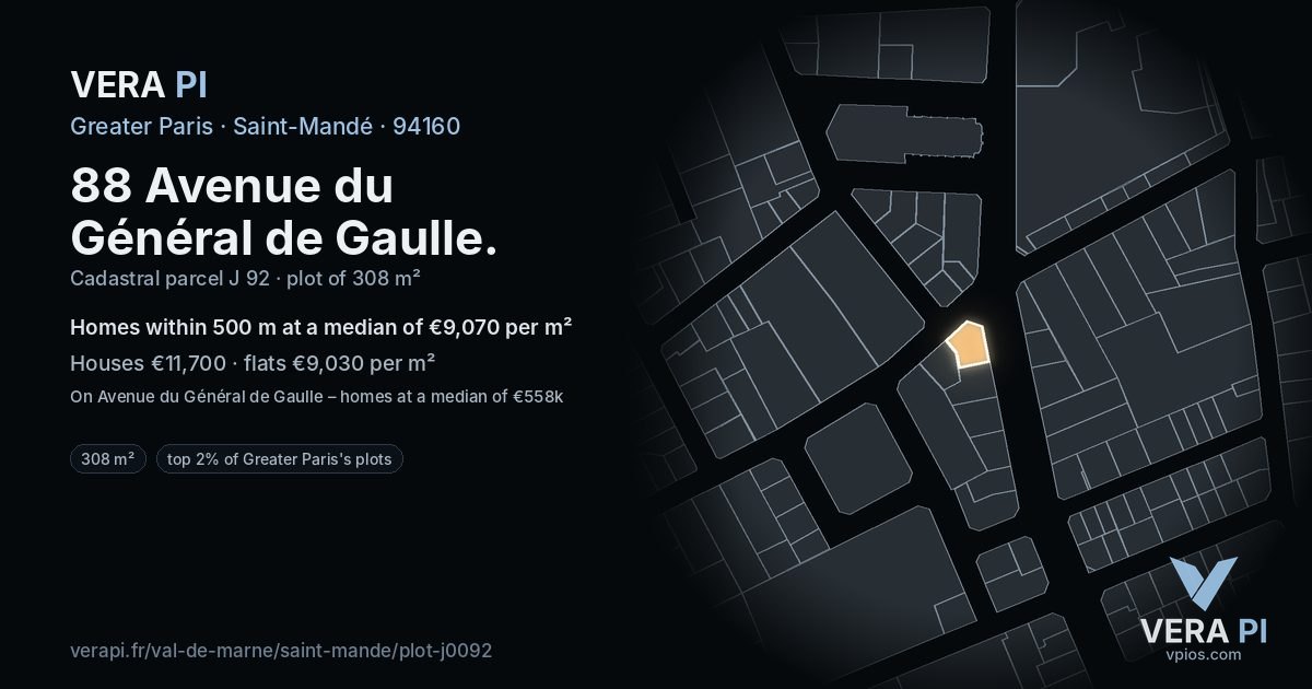 88 Avenue du Général de Gaulle, Saint-Mandé at night – the plot lit, the parcels around coloured by the prices near them