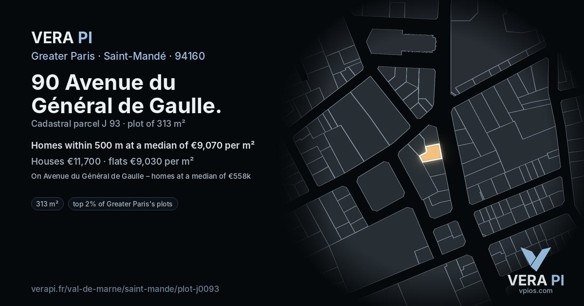 90 Avenue du Général de Gaulle, Saint-Mandé at night – the plot lit, the parcels around coloured by the prices near them