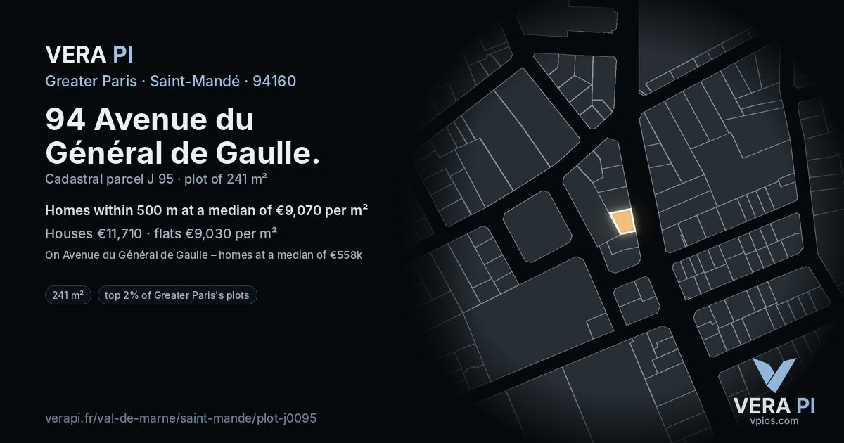 94 Avenue du Général de Gaulle, Saint-Mandé at night – the plot lit, the parcels around coloured by the prices near them