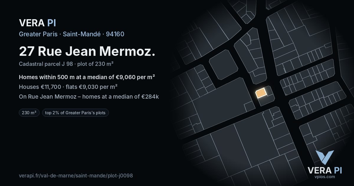 27 Rue Jean Mermoz, Saint-Mandé at night – the plot lit, the parcels around coloured by the prices near them