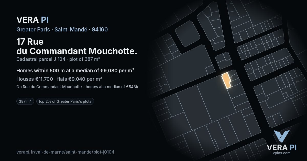 17 Rue du Commandant Mouchotte, Saint-Mandé at night – the plot lit, the parcels around coloured by the prices near them